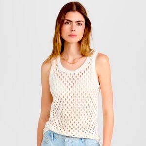 Madewell Ivory Crochet Open Stitch Sleeveless Sweater
